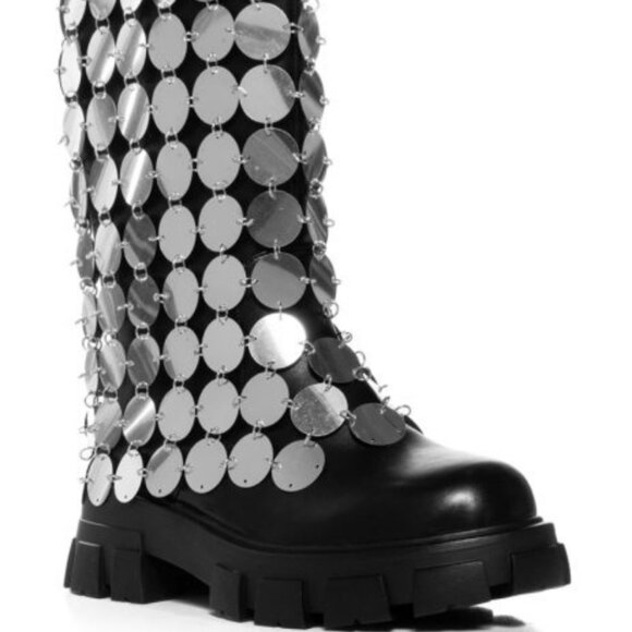 AZALEA WANG " SILVER LINING " SILVER DISC EMBELLISHED BOOT BLACK - Picture 4 of 7